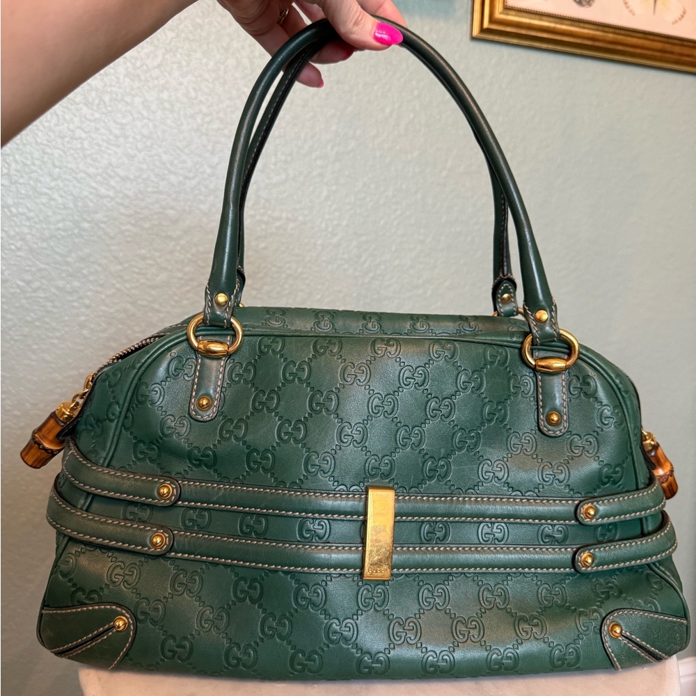 Gucci Dark Green Guccissima Leather Shoulder Bag with Gold Hardware - Picture 4 of 13